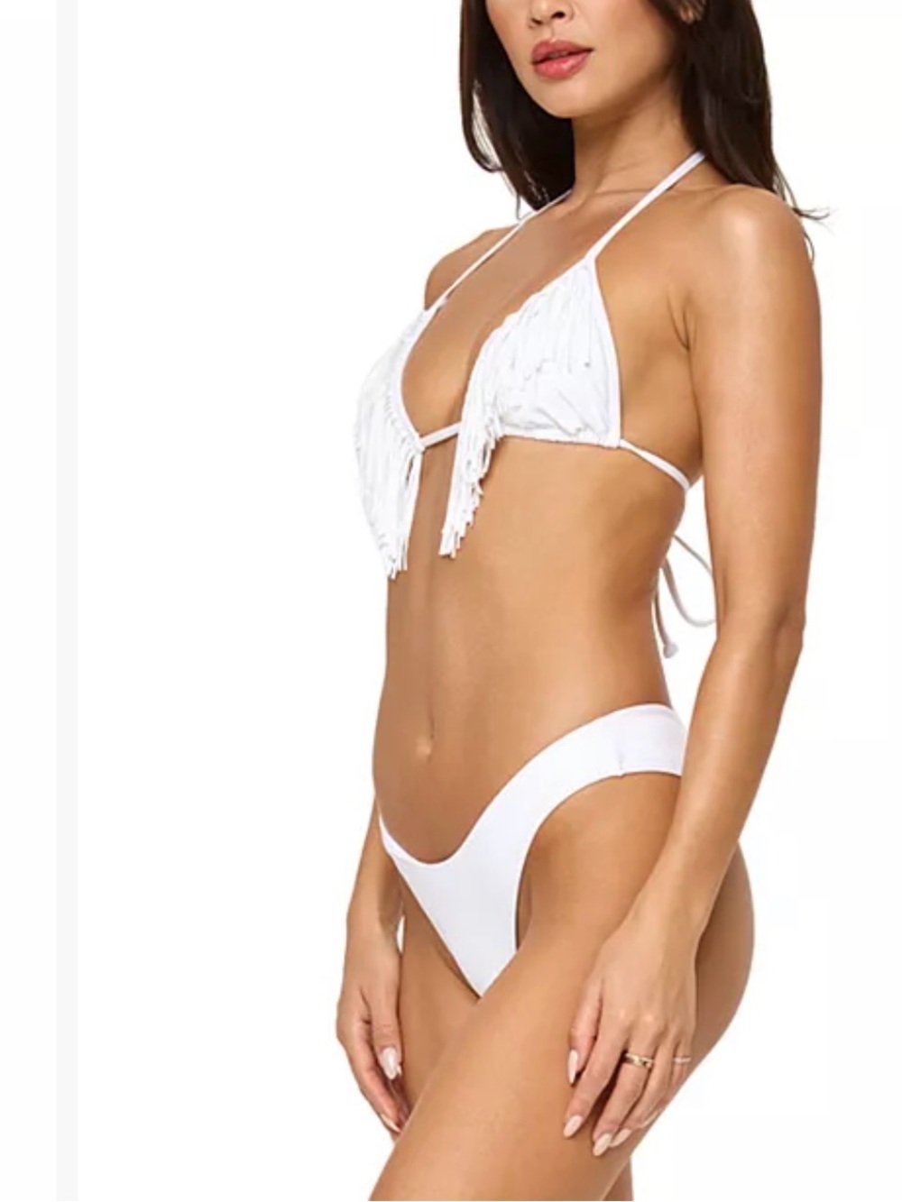 l*space Sienna White Fringe Triangle Bikini Set